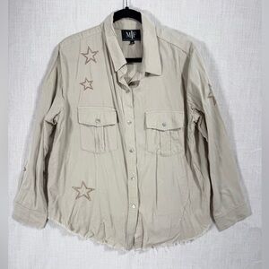 Mi Beige Star Embroidered Women's Blouse NWT